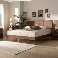 Baxton Studio Artemis-Ash Walnut-King Artemis Mid-Century Modern Walnut Brown Finished Wood King Size Platform Bed